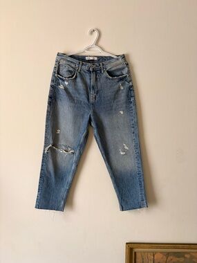 Zara Light Blue Distressed Mom Jeans
